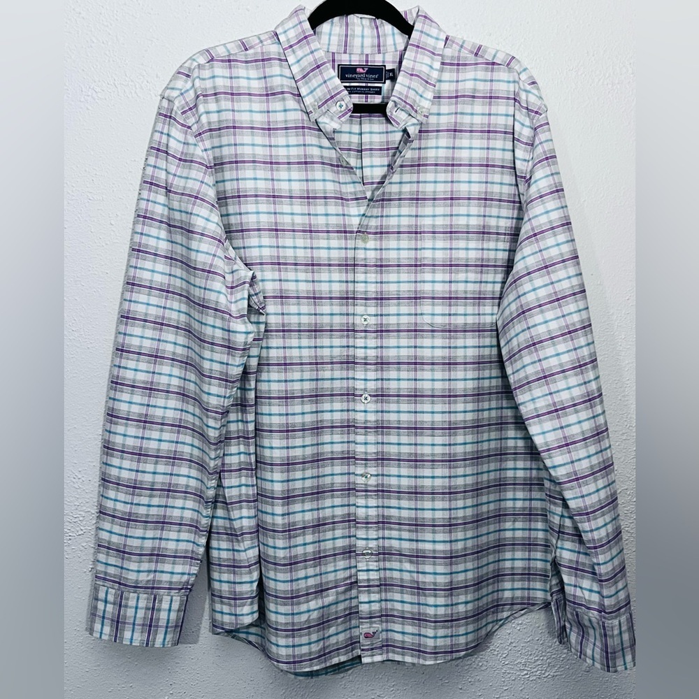 Vineyard Vines Murray Shirt Coastal Gray Plaid Button Up Shirt Mens XL Slim